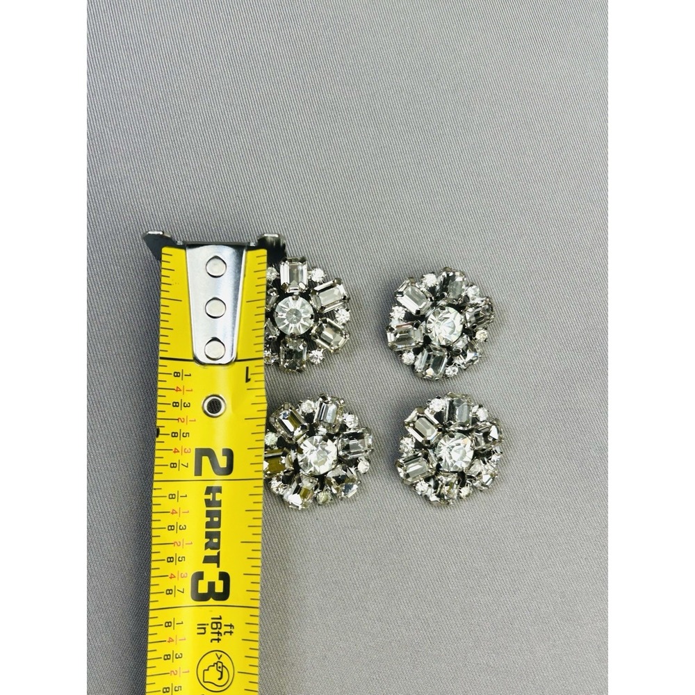 Metal & Rhinestone Large Flower Buttons Set Of 4 - Picture 3 of 9
